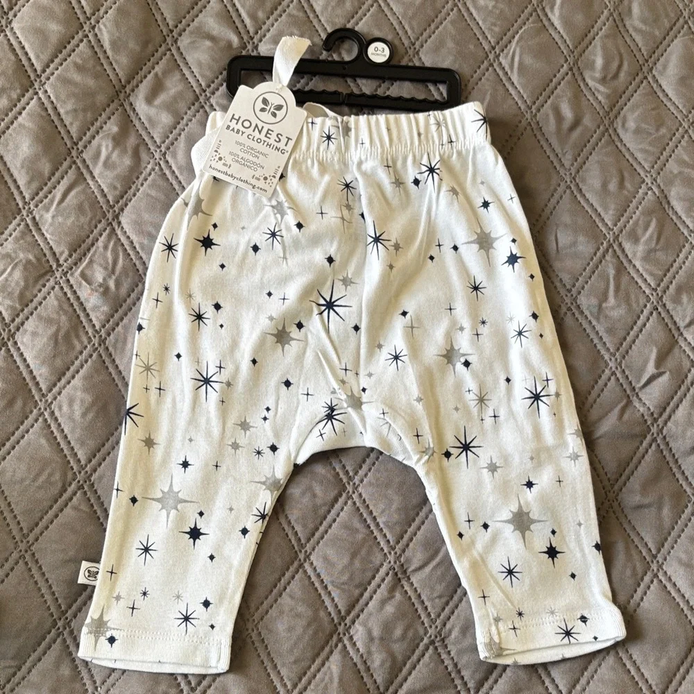 NWT Honest Baby Organic Cotton 2 Pack Harem Pants 0-3 Months Navy Twinkle Star - Picture 5 of 11
